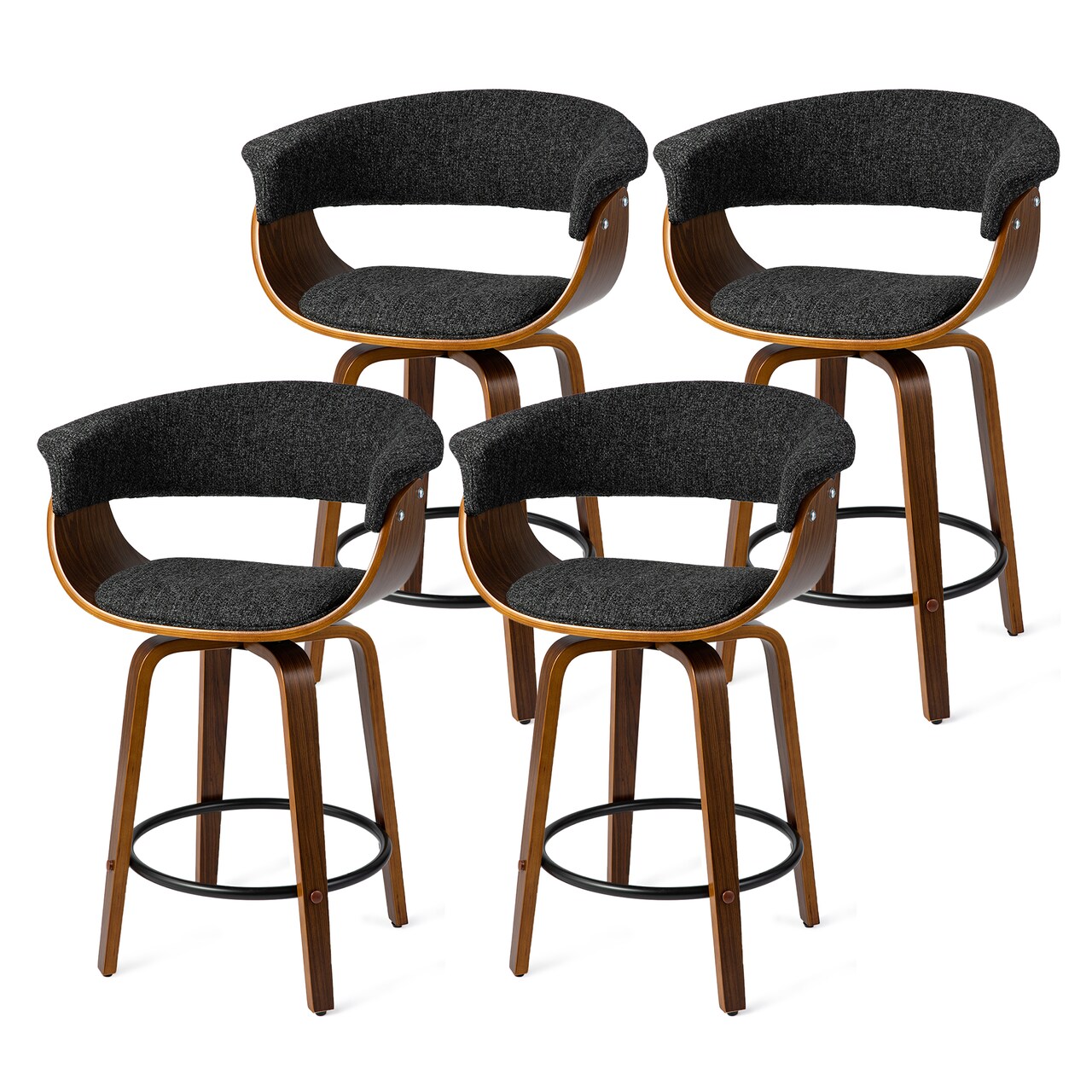 Set of 2/4 Modern Counter & Bar Height Wooden Swivel Bar Stools
